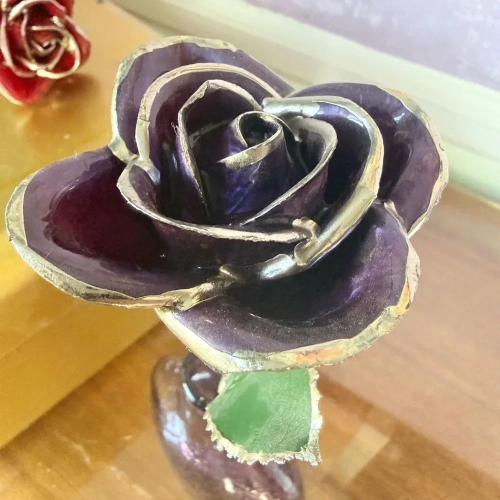 Artistic Silver Glass dipped Roses Pink Red and Purple